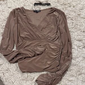 Fashion Nova Taupe Long Sleeve Blouse